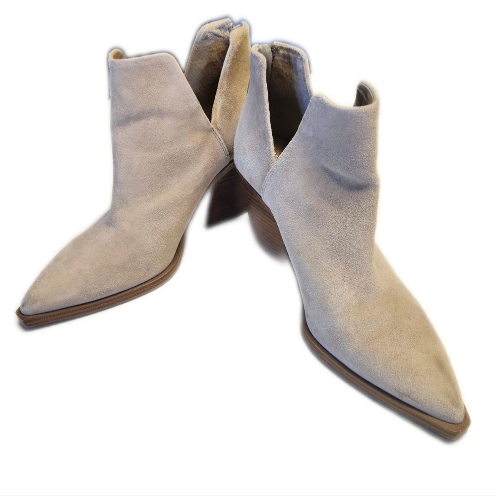 Vince Camuto Gigietta Suede Ankle Boots - Cream, Back Zip, 3.5" Heel, Size 9.5